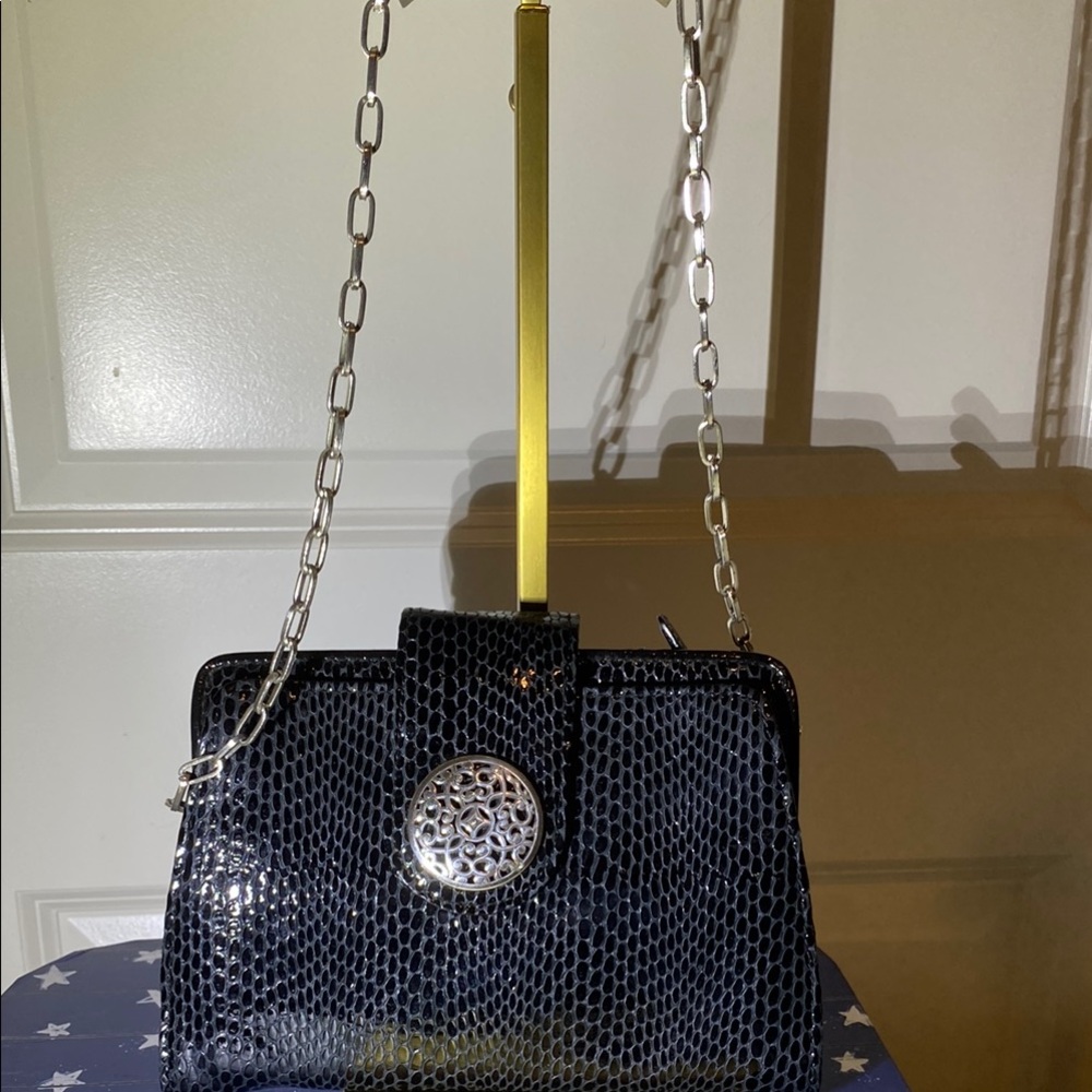 Brighton multi pocket, adorable Black Handbag with Silver Chain